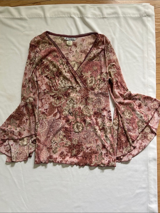 Self Esteem Tops - Vintage Self Esteem Dusty Rose Floral Top with Bell Sleeves